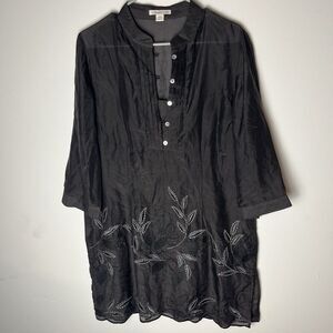 coldwater creek Brown Silk Blend Embroidered Tunic Sheer Floral Medium 200​